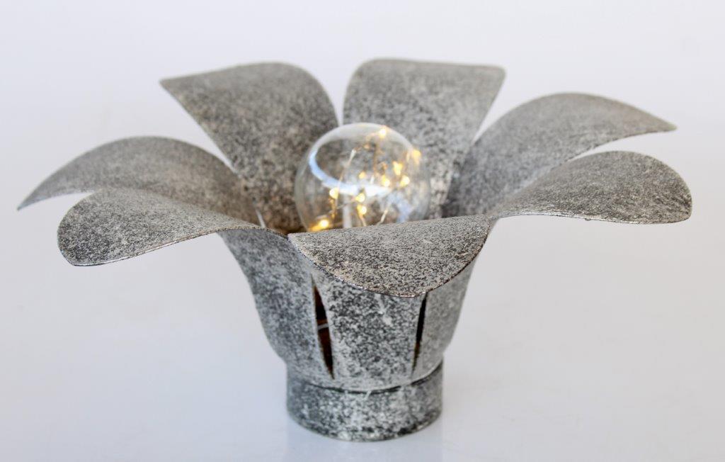 LED Battery Operated Silver Metal Flower Light